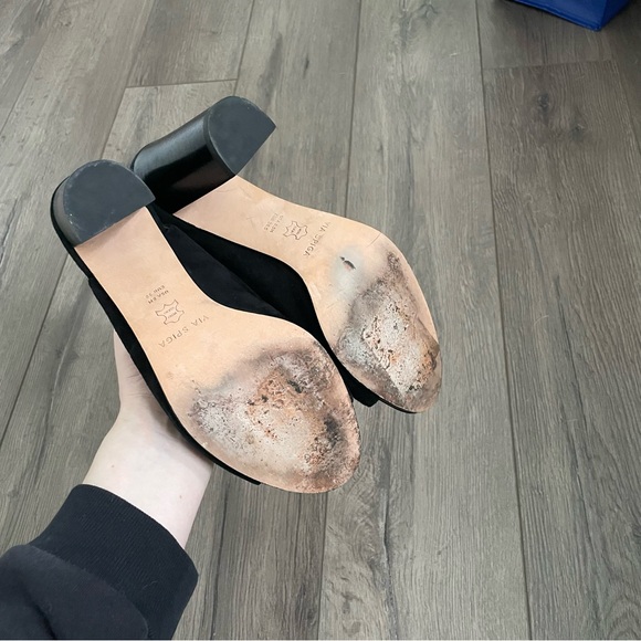 Via Spiga Suede Leather Black Open Toe Booties - Picture 6 of 6